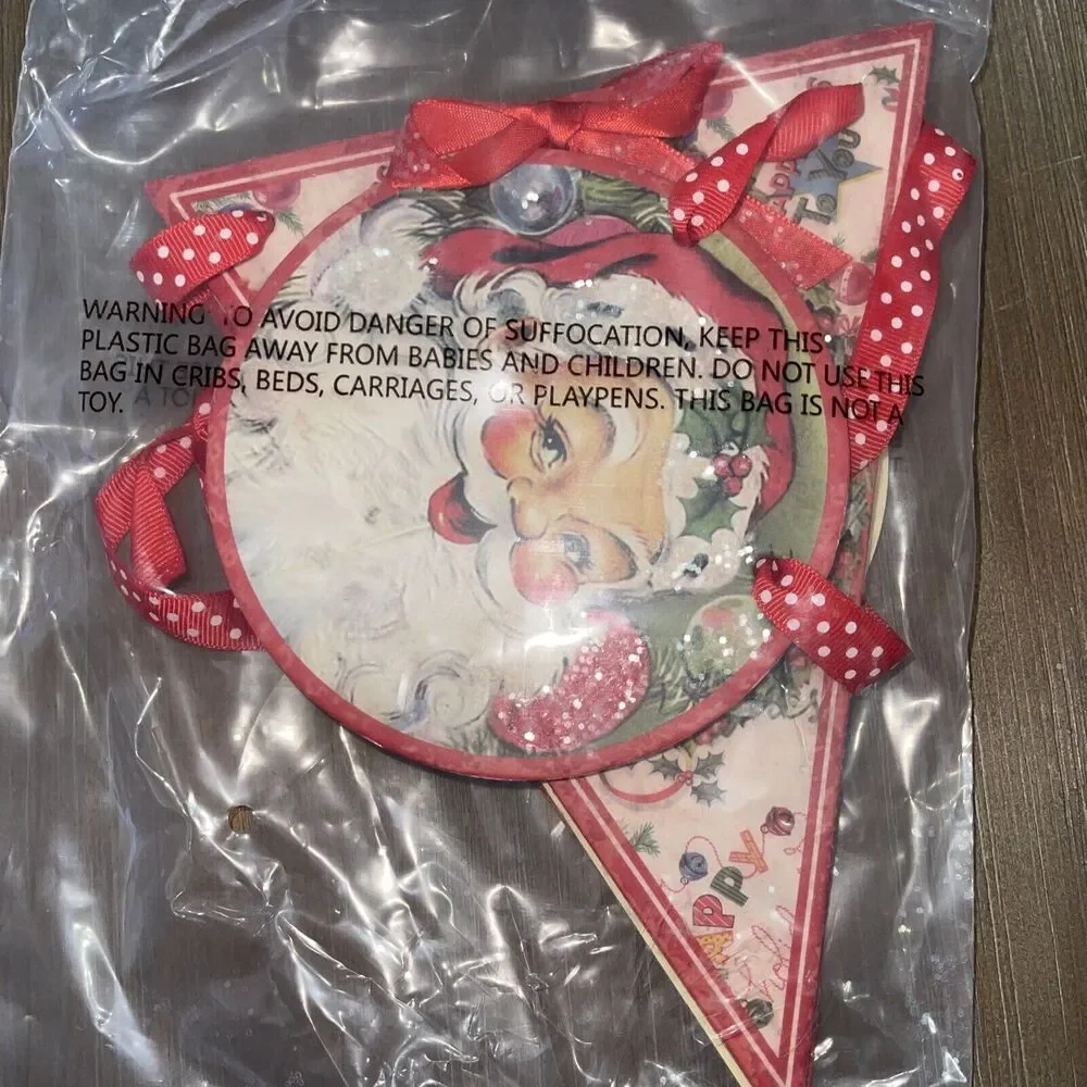 Mr. Christmas Vintage Style Banner Santa JOY w/ Ribbon 53